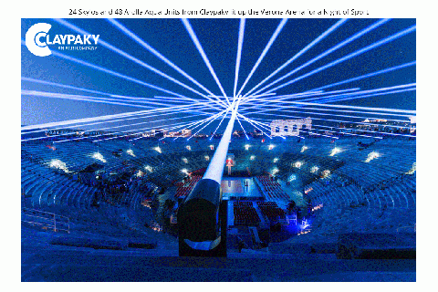 24 Skylos and 48 Arolla Aqua Units from Claypaky lit up the Verona Arena for a Night of Sport